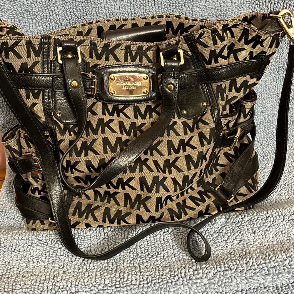Michael Kors Black and Tan Signature Canvas Tote